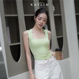 Thumbnail Áo thun KAYLIN ba lỗ cổ vuông chất liệu thun gân co giản phong cách năng động trẻ trung - N2443 4