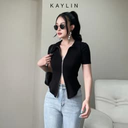Thumbnail Áo thun KAYLIN Freesize form ôm cổ sơ mi phối dây kéo hai đầu chất vải thun cỏ giản phong cách trẻ trung - N1770 4