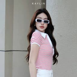 Thumbnail Áo thun KAYLIN Polo form ôm phối sọc chất vài thun co giản phong cách công sở thanh lịch - N2252 4