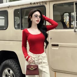 Thumbnail Áo thun KAYLIN tay dài cổ U form Basic chất vải thun cotton co giản phong cách - N2341 1