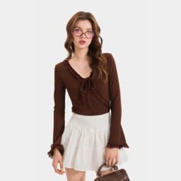 Thumbnail Áo Thun Kiểu Nữ MARC FASHION Form Ôm Tay Dài  Phối Viền - FAQH100524 1