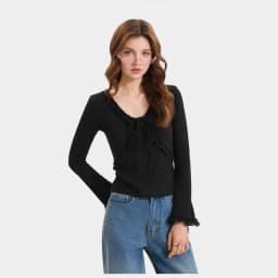 Thumbnail Áo Thun Kiểu Nữ MARC FASHION Form Ôm Tay Dài  Phối Viền - FAQH100524 3