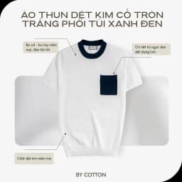 Thumbnail Áo Thun Nam By Cotton Cao Cấp Dệt Kim Cổ Tròn - Trắng Phối Túi Xanh Đen 2