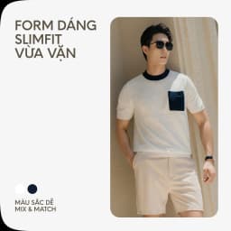 Thumbnail Áo Thun Nam By Cotton Cao Cấp Dệt Kim Cổ Tròn - Trắng Phối Túi Xanh Đen 4