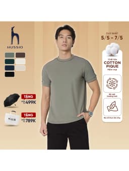 Thumbnail Áo thun nam cổ tròn DIAGO vải Cotton Pique dày dặn, thanh lịch, trẻ trung - HUSSIO 1