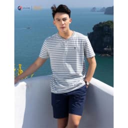 Thumbnail Áo thun nam DGCs thiết kế cổ tàu ngắn tay dáng suông, họa tiết kẻ năng động trẻ trung SATBB03M 3