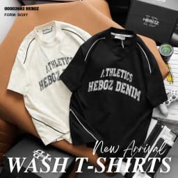 Thumbnail Áo thun nam Heboz wash viền 2M, áo phông nam in chữ form boxy cao cấp - 00002682 1