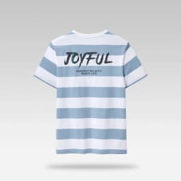 Thumbnail Áo thun nam HLA ngắn tay xanh kẻ sọc trắng, hoạ tiết in Joyful chất liệu mát mẻ mềm mại 2
