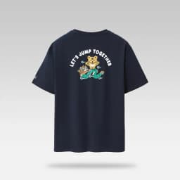 Thumbnail Áo thun nam HLA ngắn tay xanh navy logo in hoạt hình Cotton Cool Embroidery Printed T-shirt 2