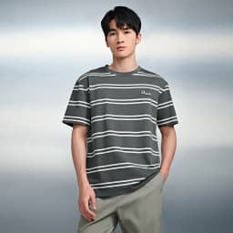 Thumbnail Áo thun nam HLA tay ngắn xám đậm kẻ sọc trắng logo nổi Decide, chất liệu mềm mại, co giãn tốt 1