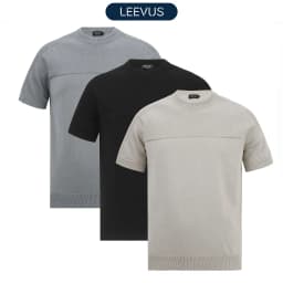 Thumbnail Áo thun nam LEN DỆT KIM cotton cao cấp Mix Ribbed T-shirt thiết kế ôm dáng lịch lãm LEEVUS AT30 1