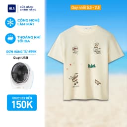 Thumbnail Áo thun nam nữ unisex HLA tay ngắn màu kem hoạ tiết hoạt hình chất liệu thoáng mát, co giãn tốt 1