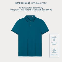Thumbnail Áo thun nam Polo Cotton Visdry kháng nước thương hiệu Determinant - màu Teal phối cổ viền Xanh Navy [P01-04] 3