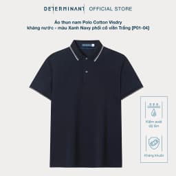 Thumbnail Áo thun nam polo DETERMINANT - Cotton cao cấp Visdry kháng nước thấm hút tối đa - P01-04 - màu navy phối cả viền trắng 4