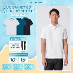 Thumbnail Áo thun nam polo DETERMINANT - Cotton cao cấp Visdry kháng nước thấm hút tối đa - P01 - màu trắng 1