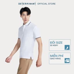 Thumbnail Áo thun nam polo DETERMINANT - Cotton cao cấp Visdry kháng nước thấm hút tối đa - P01-04 - màu trắng phối cổ viền xanh 2