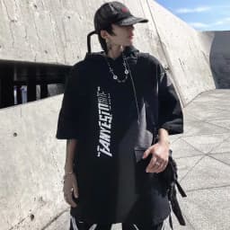Thumbnail Áo thun nam tay ngắn có mũ trùm đầu IELGY dáng rộng hip-hop khâu phù hợp 3