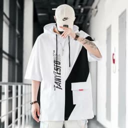 Thumbnail Áo thun nam tay ngắn có mũ trùm đầu IELGY dáng rộng hip-hop khâu phù hợp 4