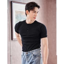Thumbnail Áo Thun Nam Tay Ngắn Cổ Tròn Xẻ Trụ Vải Thun Tăm Gân Cao Cấp Form Body Thương Hiệu Mr Twins 1
