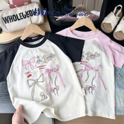 Thumbnail Áo thun ngắn tay bé gái 27Kids KACADY họa tiết dễ thương cotton hè nữ cho trẻ 2-10 tuổi GSTS6 1