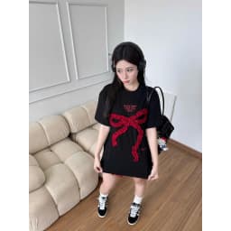 Thumbnail Áo thun Nơ OKAY Killsystem oversize hình nơ nổi may nhún chất cotton 4
