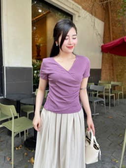 Thumbnail Áo thun nữ che bụng dáng ôm nhẹ – cổ tim nhún eo co giãn 4 chiều Evalover 4
