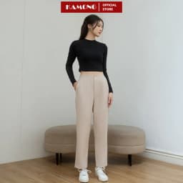 Thumbnail Áo thun nữ croptop tay dài cổ cao KAMONG chất liệu thun tăm A150 4