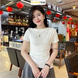 Thumbnail Áo thun nữ lệch vai Evalover – Nhún eo gấu vát, vải cotton co giãn 4 chiều 2