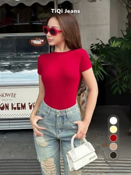 Thumbnail Áo thun nữ trơn basic ôm body co giãn chất thun mịn TiQi Jeans nhiều màu A149 3