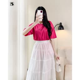Thumbnail Áo thun nữ Twentyfive dáng rộng ngắn tay, cổ tròn họa tiết in chữ La vie est belle TL13 1