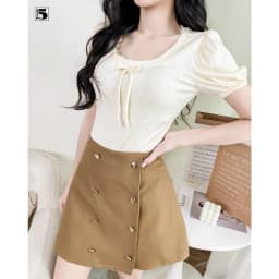 Thumbnail Áo thun nữ Twentyfive ngắn tay, dáng ngắn, cổ phối ren, có nơ ngực AH56 4