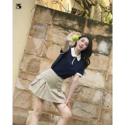 Thumbnail Áo thun nữ Twentyfive thiết kế phối cổ polo dáng trơn, phối khóa kéo năng động 6646 1