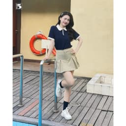 Thumbnail Áo thun nữ Twentyfive thiết kế phối cổ polo dáng trơn, phối khóa kéo năng động 6646 2