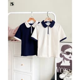 Thumbnail Áo thun nữ Twentyfive thiết kế phối cổ polo dáng trơn, phối khóa kéo năng động 6646 4