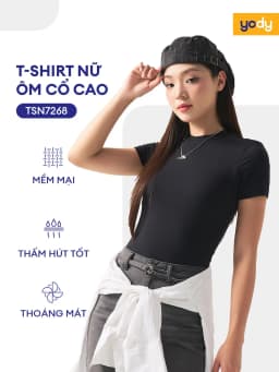 Thumbnail Áo thun nữ YODY dáng ôm, cổ tròn, cao, vải bambo mát mẻ, co giãn TSN7268 1