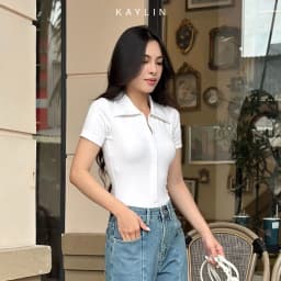Thumbnail Áo thun POLO KAYLIN phối khóa kéo chất vải thun co giản phong cách thanh lịch - N2220 3