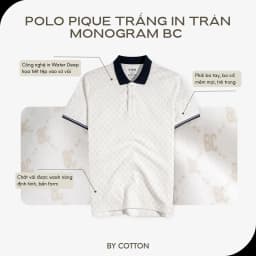 Thumbnail Áo Thun Polo Nam By Cotton Cao Cấp Pique Trắng In Tràn Monogram BC 2