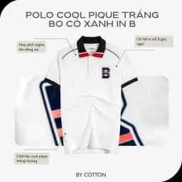 Thumbnail Áo Thun Polo Nam Cao Cấp Cool Pique Trắng Bo Cổ Xanh In B By Cotton 1