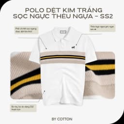 Thumbnail Áo Thun Polo Nam Cao Cấp Dệt Kim Trắng - Xanh Đen Sọc Ngực Thêu Ngựa - SS2 By Cotton 2