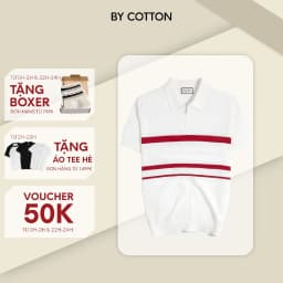 Thumbnail Áo Thun Polo Nam Cao Cấp Dệt Kim Trắng Sọc Ngực Đỏ - SS2 By Cotton 1