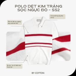 Thumbnail Áo Thun Polo Nam Cao Cấp Dệt Kim Trắng Sọc Ngực Đỏ - SS2 By Cotton 2