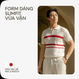 Thumbnail Áo Thun Polo Nam Cao Cấp Dệt Kim Trắng Sọc Ngực Đỏ - SS2 By Cotton 4