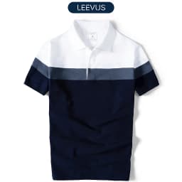Thumbnail Áo thun Polo nam phối sọc LEEVUS, CVC cá sấu 100% cao cấp, LEEVUS APL213 1