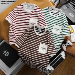 Thumbnail Áo thun sọc 1 túi Heboz 3M, áo thun nam vải cotton dệt - 00002390 1