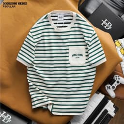 Thumbnail Áo thun sọc 1 túi Heboz 3M, áo thun nam vải cotton dệt - 00002390 3
