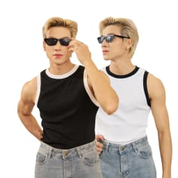 Thumbnail Áo Thun Tanktop Ba Lỗ Phối Bo Khác Màu Trắng/Đen Thun Gân Form Body Thương Hiệu Mr Twins 1