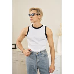 Thumbnail Áo Thun Tanktop Ba Lỗ Phối Bo Khác Màu Trắng/Đen Thun Gân Form Body Thương Hiệu Mr Twins 4