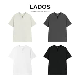 Thumbnail Áo thun tay ngắn cổ tròn xẻ V nam nữ cotton interlock 250gsm LADOS-9141 chất dày dặn, thấm hút, phong cách trẻ trung 1