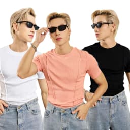 Thumbnail Áo Thun Tay Ngắn Xếp Ly Cổ Tròn Thun Cotton Tăm Gân Form Body Thương Hiệu Mr Twins Menswear Top 1