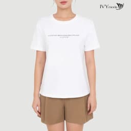 Thumbnail Áo thun trắng in chữ, Áo thun nữ dáng suông basic dạo phố IVY moda MS 57T0268 3